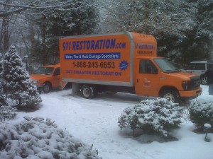 Wind Damage Repair Vehicle In A Nor'easter